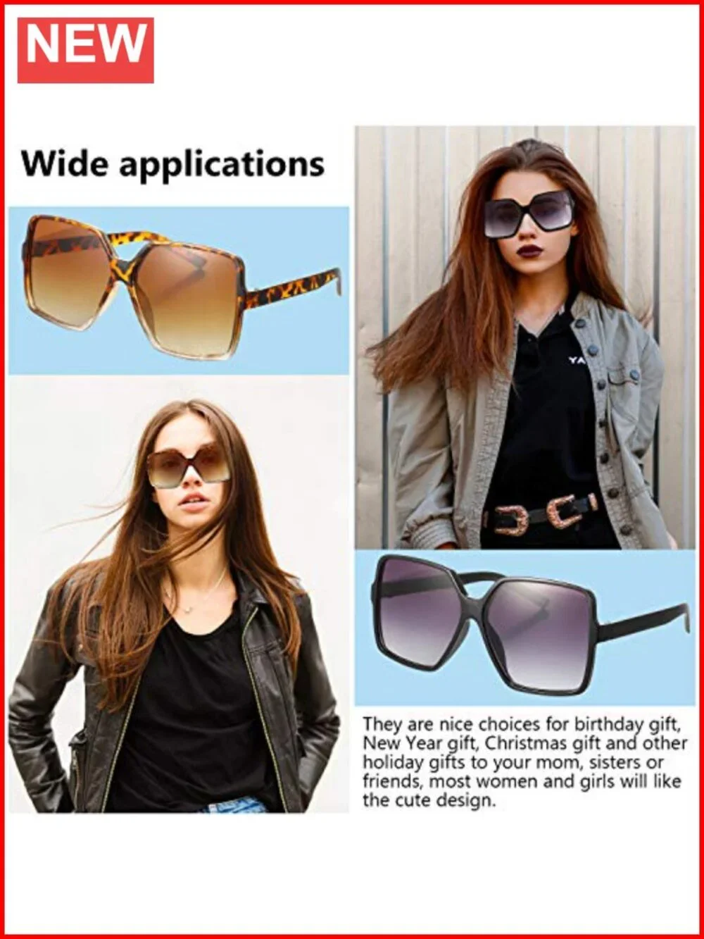 2 Oversized Square Sunglasses Women Wide Frame Shades UV Protection Chic